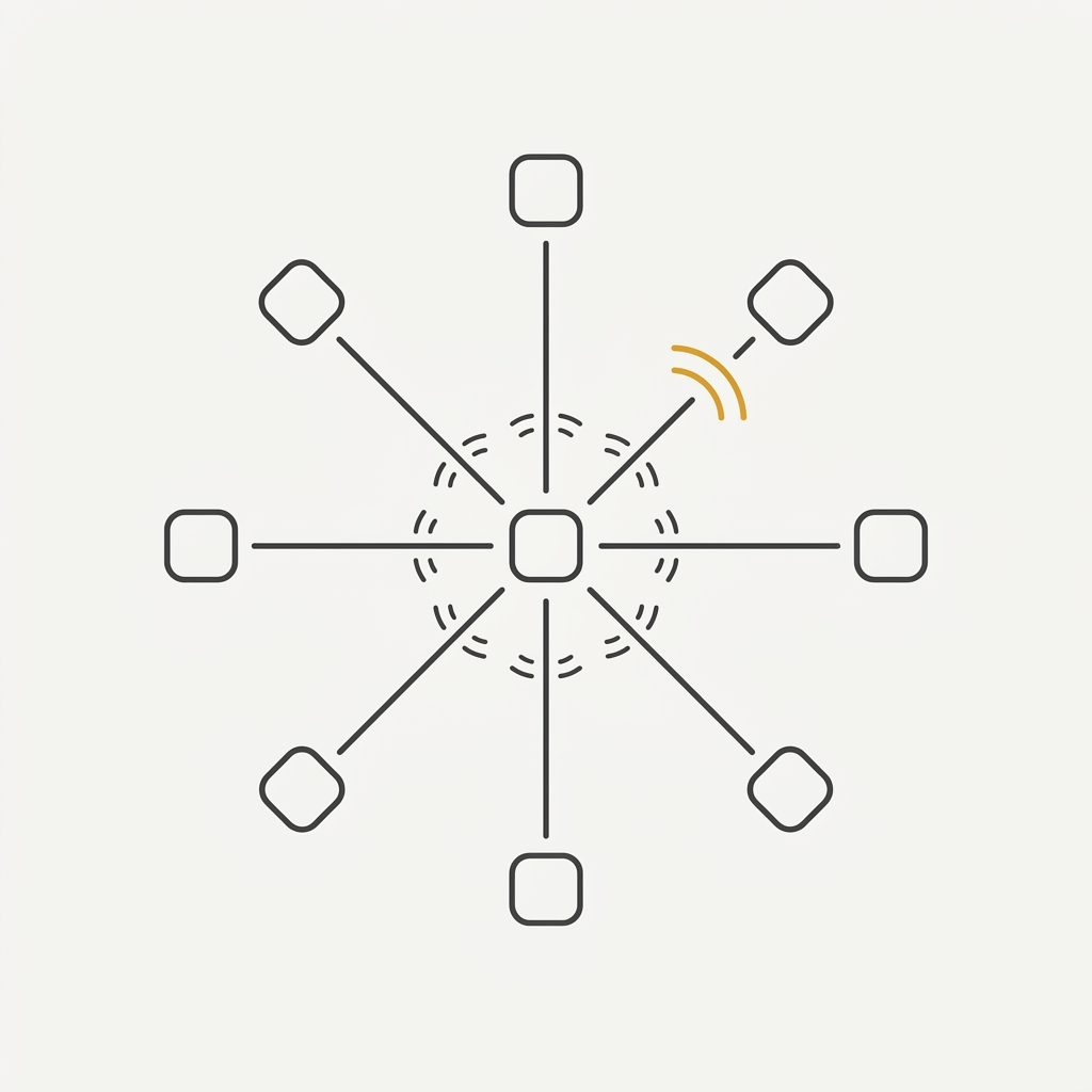 A central server pushing a change out to many subscribed agents